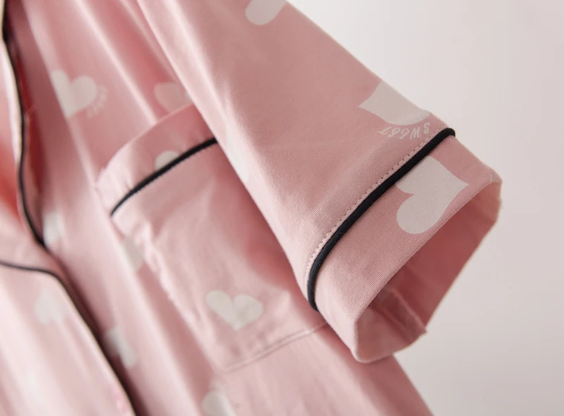 Плюс Pijama 4XL 5XL Женские Сердца Печатает пижаму с коротким рукавом шорты пижамы Хлопок Домашняя одежда розовые пижамы