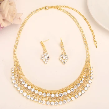

Gold stone flower Wedding Jewelry Sets Cubic Zirconia Elegant Engagement Earring for Women girls charms gift Accessories