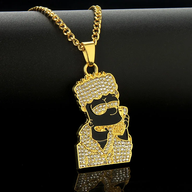 Новинка, простая цепочка Симпсон, ожерелье в стиле хип-хоп, рок,, ожерелье& Pandent, блестящая кубинская цепь, мужское золотое ожерелье, модное ювелирное изделие