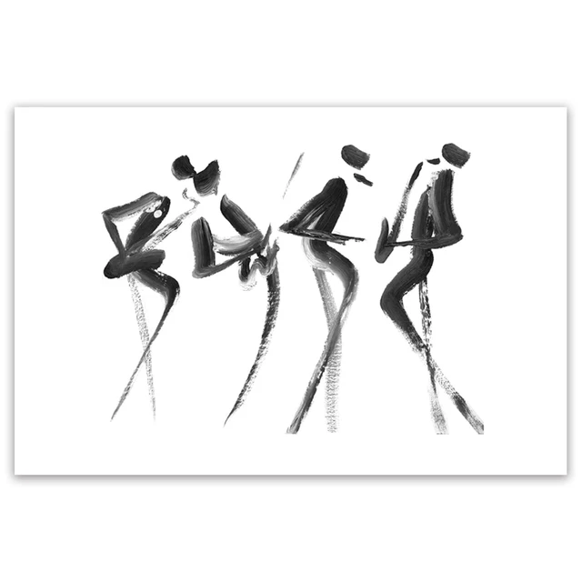 Black and White Abstract Music Playing Team Canvas Painting Art Print