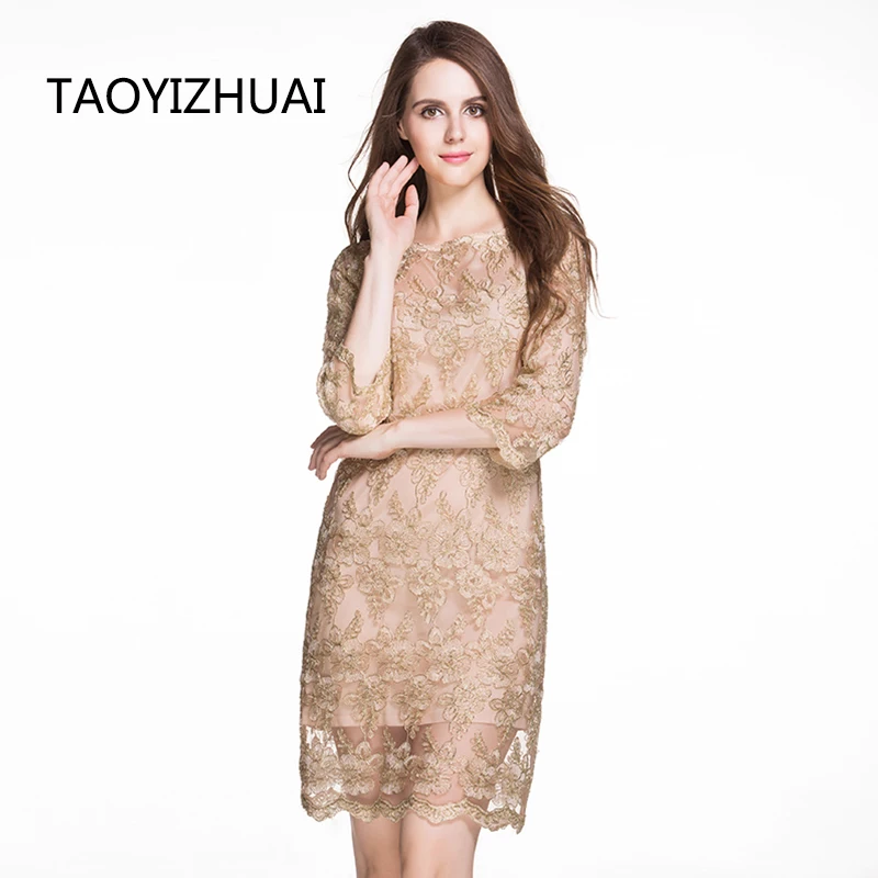 Женское винтажное кружевное платье TAOYIZHUAI элегантное выше колена с вышивкой и