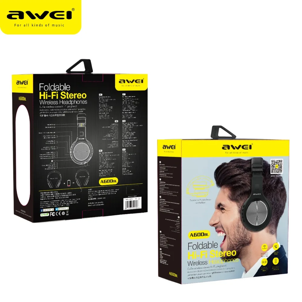 AWEI A600BL foldalehi Fi стереонаушники Bluetooth беспроводные наушники Спортивная гарнитура с