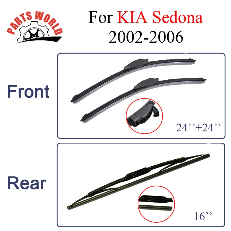 Wiper Blades For KIA Sedona 2002 2006 Rubber Front And Rear Windshield