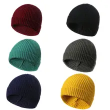 Теплые зимние лыжные шапочки шапки чистый цвет ретро Ins вязаные зимние лыжные вязаные шапки унисекс вязанные крючком шапки-бини Вертикальная полосатая Кепка