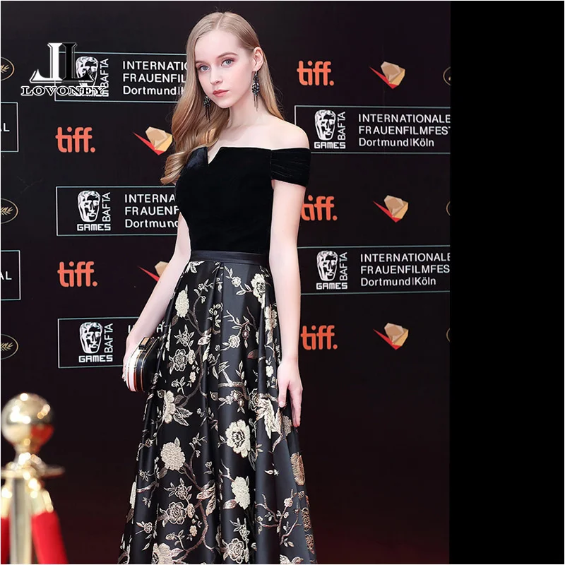 LOVONEY Elegant Floral Print Evening Dresses Long 2018 New Arrival Formal Dress Evening Party Gown Lace Up Robe De Soiree M251