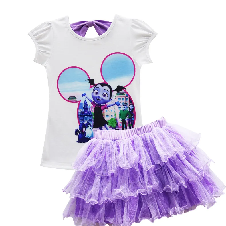 Модные изысканные наряды, комплекты одежды для маленьких девочек, топы с принтом Vampirina, футболки+ юбки, костюмы с юбкой-пачкой ярких цветов