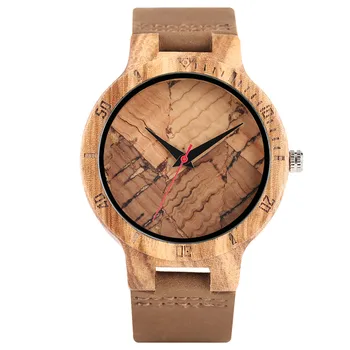 

YISUYA Men Wood Watch Brown Genuine Leather Band Strap Casual
