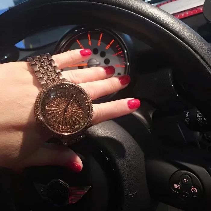 Роскошные модные серебряные женские часы-браслет с бриллиантами водонепроницаемые кварцевые часы для женщин Роскошные наручные часы женские часы - Цвет: Brown