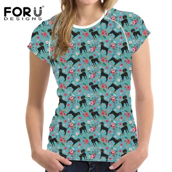 

FORUDESIGNS Funny Flower Coon Hound Print Women Summer T Shirts Fashion Short Sleeve Top Tees Harajuku Teen Girl T-shirt