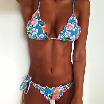 

Sexy Bikinis Set Ruffles Women Flower Fruit Print Tankini Set Brazilian Swimwear Z0521