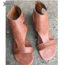 

XCZJ Women Sandals Gladiator Peep Toe Buckle Strap Zipper Design Women Flats Shoes Summer Beach Ladies Shoes Sandalias Mujer