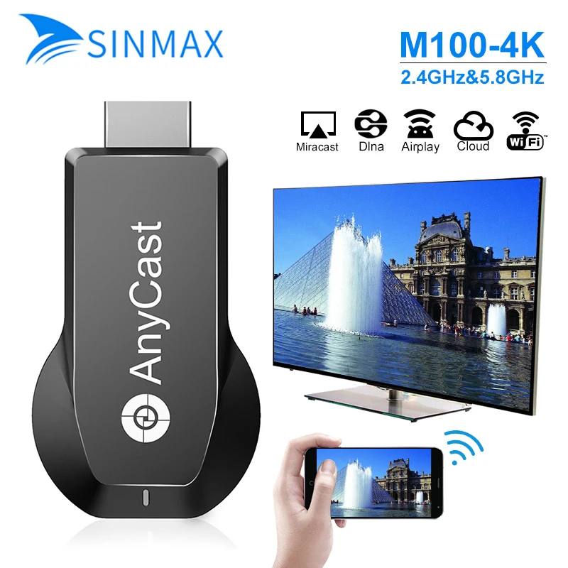 SINMAX M100 5G/2 4G 4K HDMI Anycast TV Stick Miracast DLNA Airplay WiFi Дисплей приемник ключ Поддержка Windows Andriod