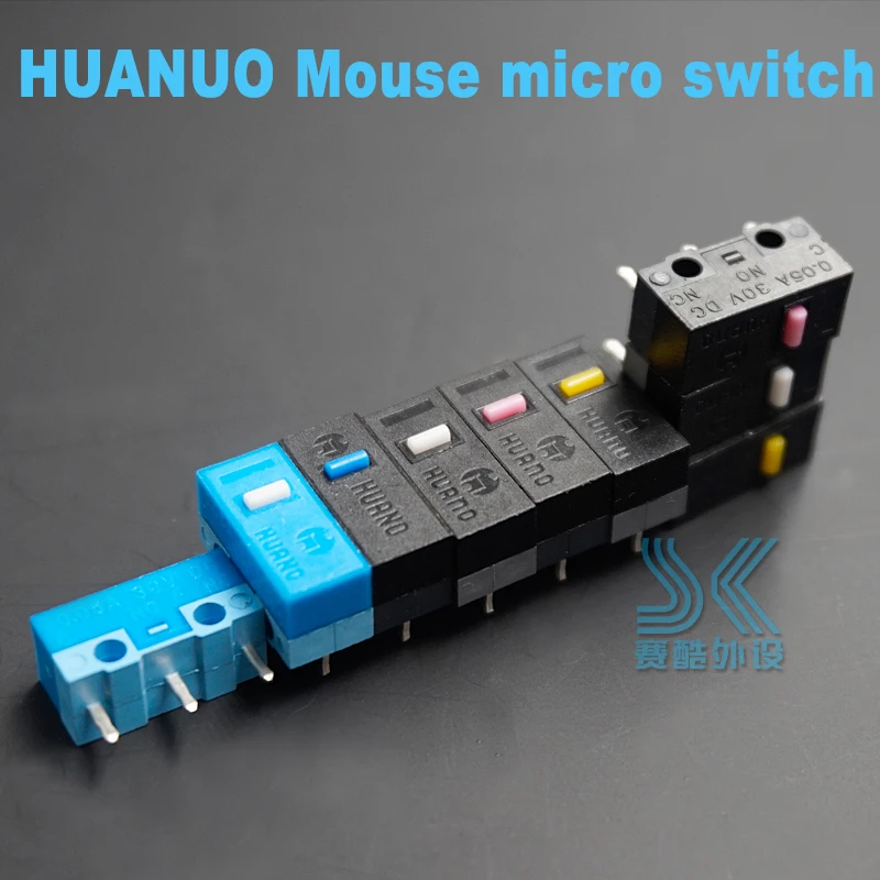 

Original HUANO mouse micro switch button white yellow blue pink dot blue shell white dot General OMRON square 3-pin switch