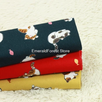 

High quality thick cotton cloth cute hydrangea cat printing cloth handmade DIY gold bag clothing fabric 90cmx110cm