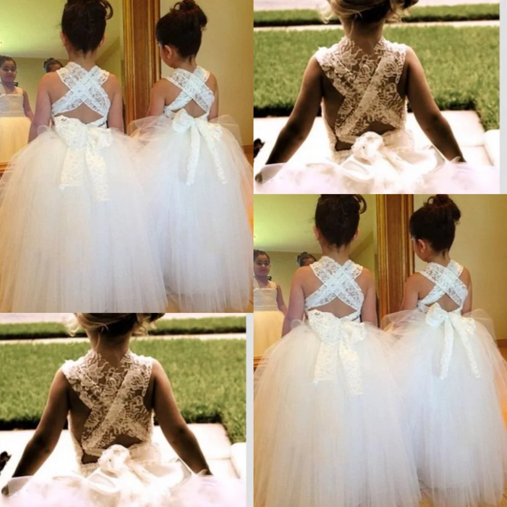 

free shipping custom backless lace bow 2015 flower girl dresses for weddings party dress hot sale vestido de festa ball gown