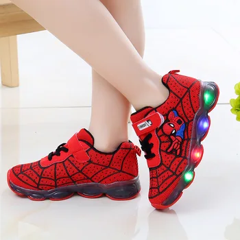 

davidyue children kids shoes for boys girls led luminous sport sneakers spiderman baby children kids casual mesh sneakers shoes