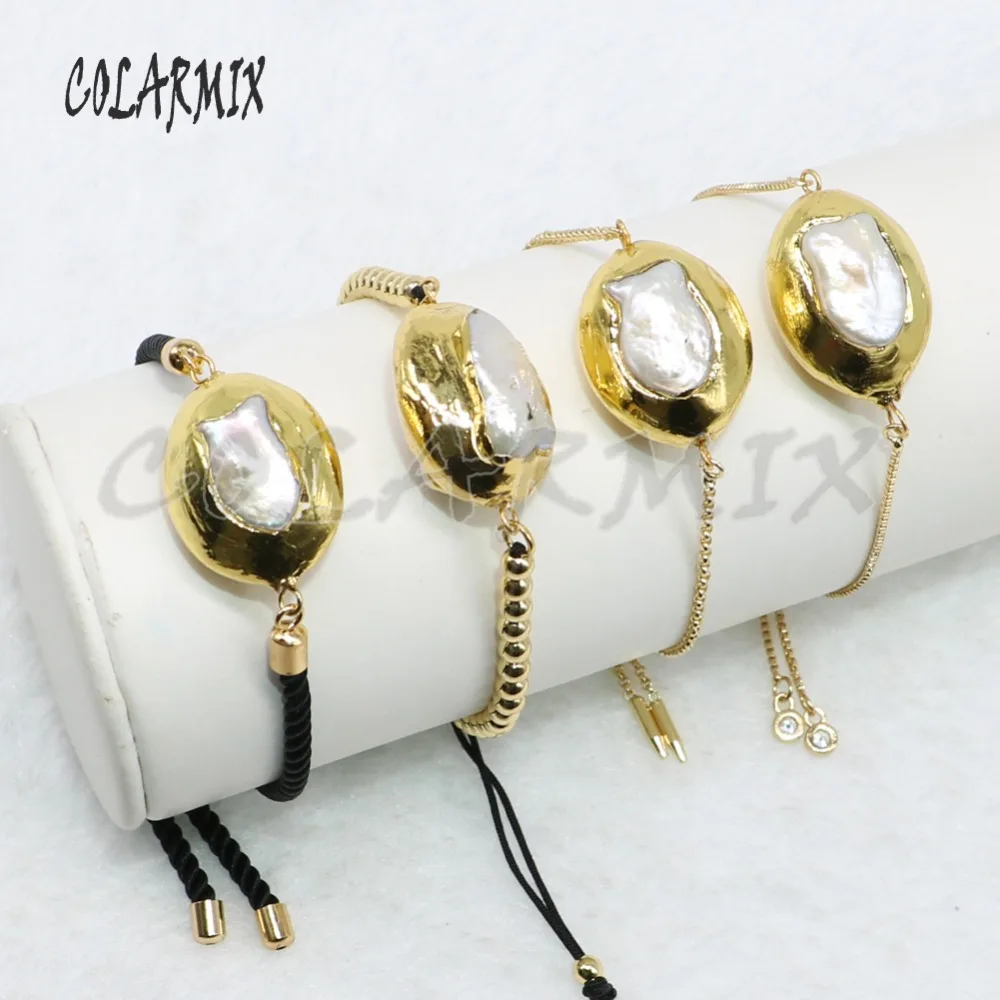 Натуральный овальный жемчуг золотого цвета браслет из Жемчужной цепи Модный ювелирный браслет подарок для леди ювелирный браслет