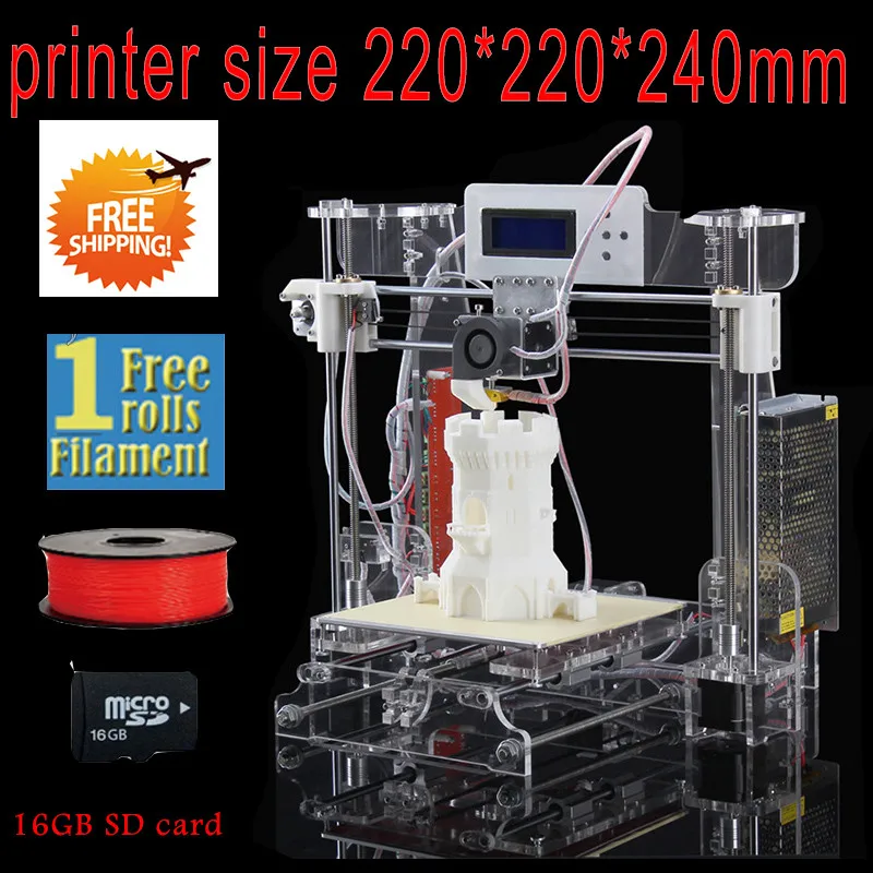 3D Printer Reprap Prusa I3 Big Size 220*220*240mm DIY 3D Printer kit with 1 roll PLA Filaments16GB SD card imprimante impresora