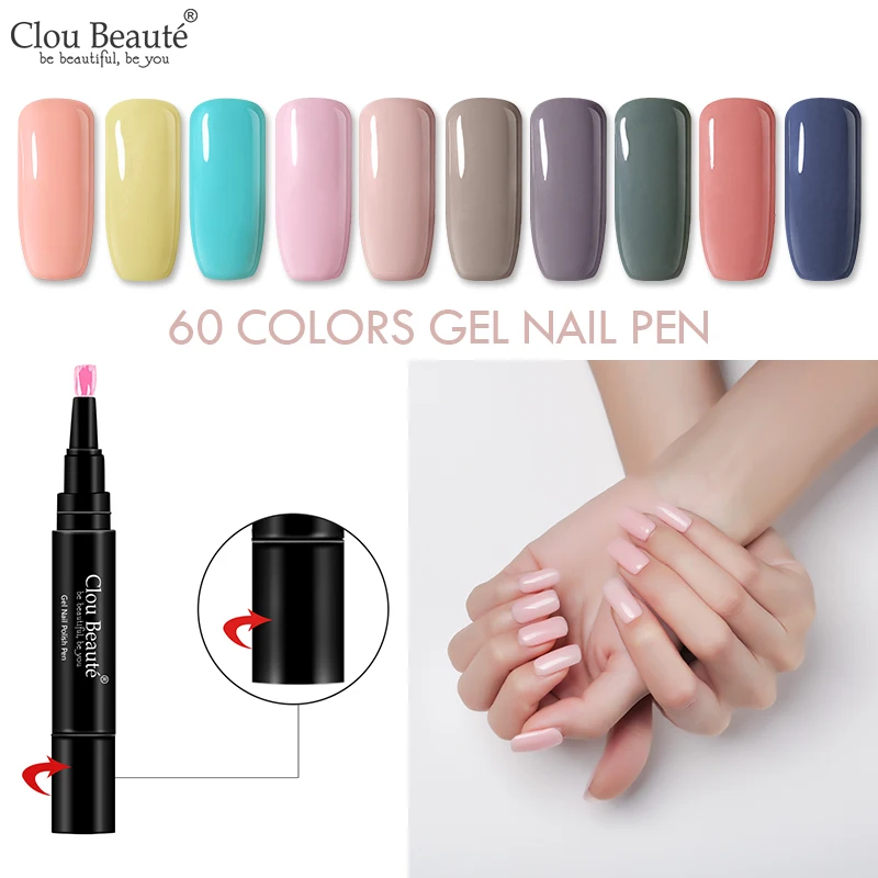 

Clou Beaute 5ml Gel Nail Pen Semi Permament Varnish UV Nail Polish 60 Pure Colors Painting Gel Base And Top Coat Gel Nail Polish