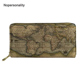 

Nopersoanlity Vintage World Map Print Leather Wallet for Women Long Femme Ladies Credit Card Holders Personality Women Purse