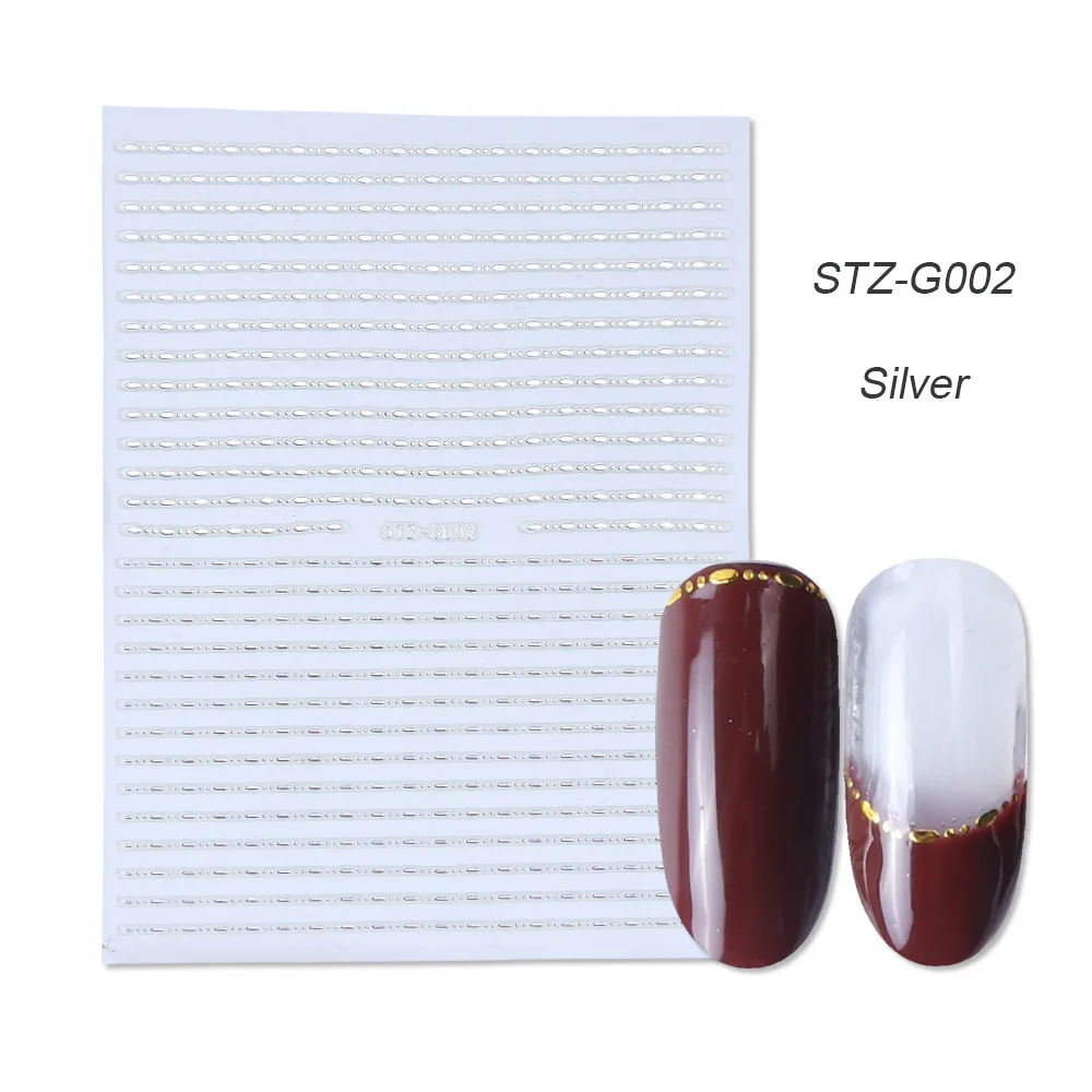 1 шт золотые Серебристые 3D наклейки для ногтей прямые изогнутые вкладыши полосы ленты обертывания геометрический дизайн ногтей украшения BESTZG001-013 - Цвет: STZ-G002 Silver