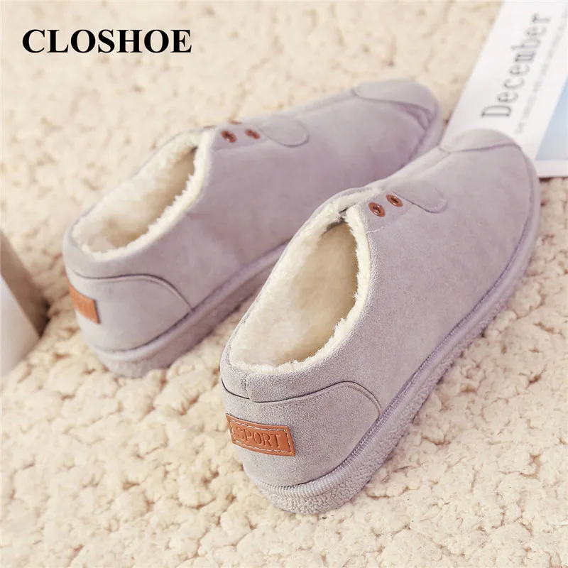 

CLOSHOE Winter Heat Female Cotton-padded Shoes Flat Bottom Is Nonslip Add Fleecy Cotton-padded Shoes Wool Shoe Low Upper Shoe