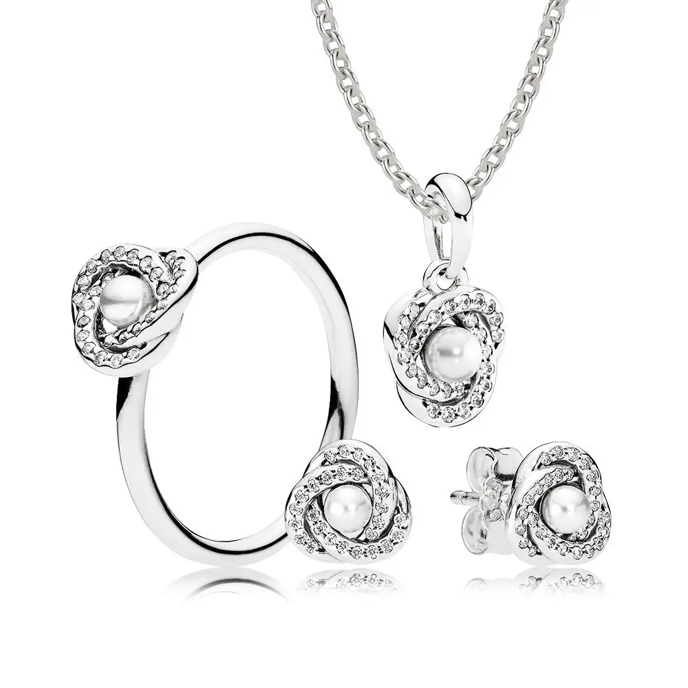

100% 925 Sterling Silver Luminous Love Knot Gift Set Ring Charms Fit DIY Original Jewelry A set of prices