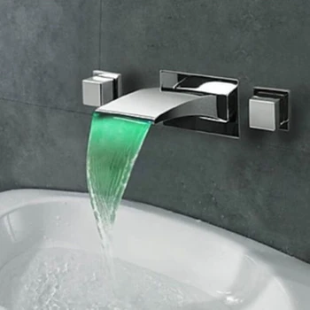 

Uythner LED Chrome Brass Waterfall Bathroom Basin Faucet Tub Mixer Tap Wall Mounted NEW