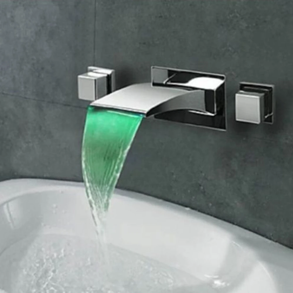 Uythner Led Chrome Laiton Cascade Salle De Bain Bassin Robinet Baignoire Mitigeur Mural Nouveau Aliexpress