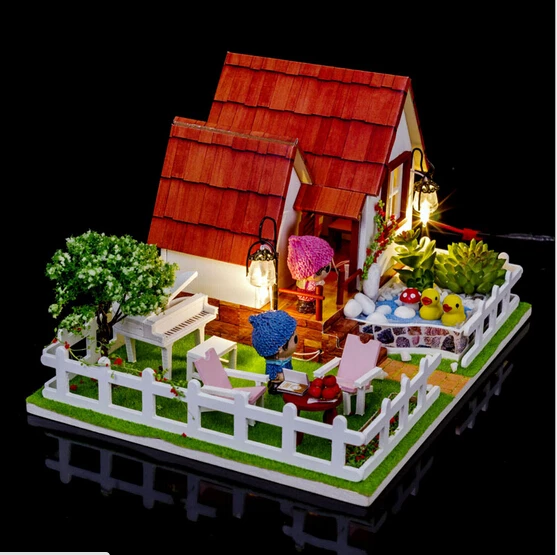 D016 коттеджи Хонгда поделки деревянный кукольный дом Миниатюрный садовый игрушечный дом со светодиодными огнями
