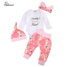 Pudcoco 4 шт./компл. для маленьких девочек: боди с цветочным принтом комбинезон, штаны повязка на голову Детский комбинезон с цветочным принтом, Демисезонный новорожденных Штаны для девочек комплект одежды для детей 0-18 м