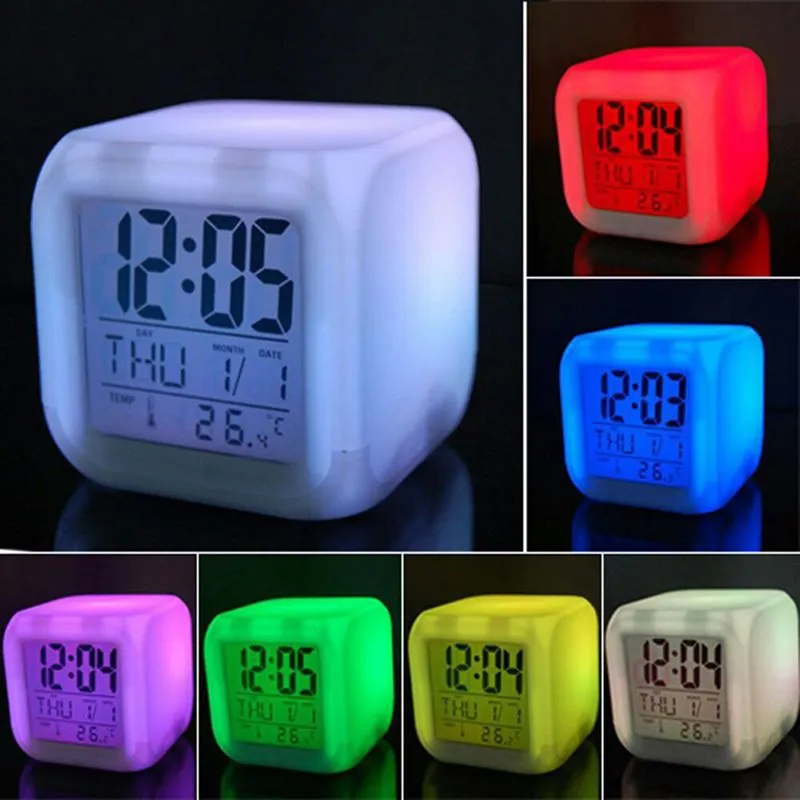 Multi-function Cartoon Child Snooze Glowing Change Digital Alarm Clock LED Watch Glowing Alarm Thermometer Clock Cube