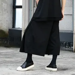 Для мужчин Oversize Jogger уличная хип хоп панк готический Свободные Повседневная юбка мотобрюки черный широкие брюки мужской Японии кимоно