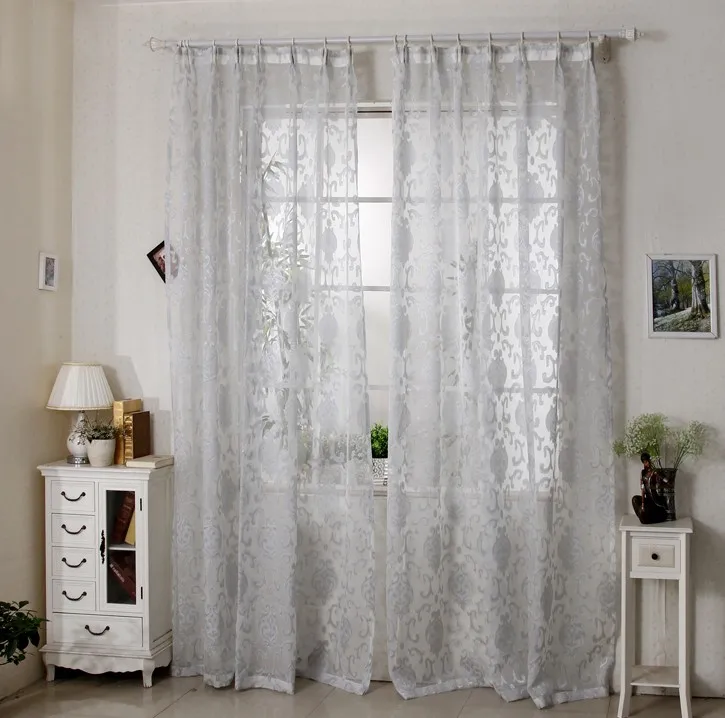 Curtains Bedroom Living Room Jacquard Voile French Window Tulle Hooks Eyelet Top Lace Kitchen Luxury Modern Sheer In From Home Garden On