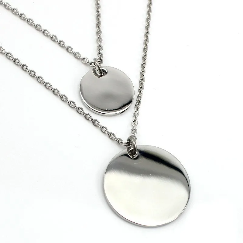 Серебряное женское ожерелье с подвеской из нержавеющей стали, круглое, в форме сердца, женское ювелирное изделие, двойное ожерелье, индивидуальный логотип