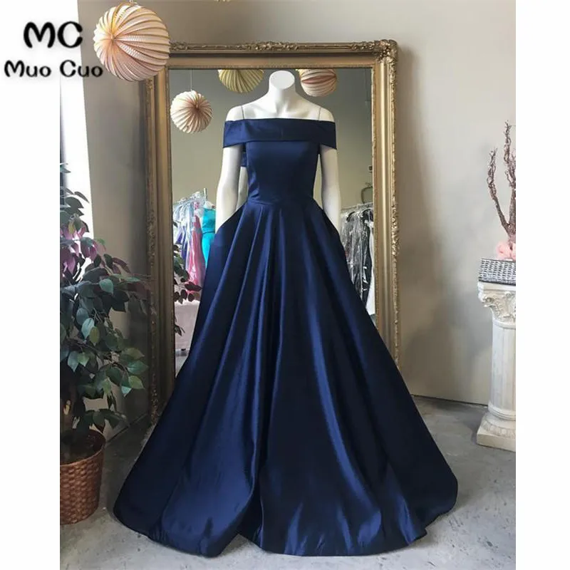 Simple Satin Off The Shoulder Long Prom Dress Ball Gowns