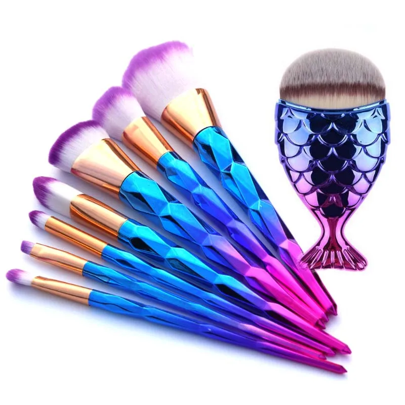 

AiceBeu 8Pcs Diamond Shaped Makeup Brush Set Big Fish Tail Foundation Powder Eyeshadow Make-up Brushes Contour Blending Brushes