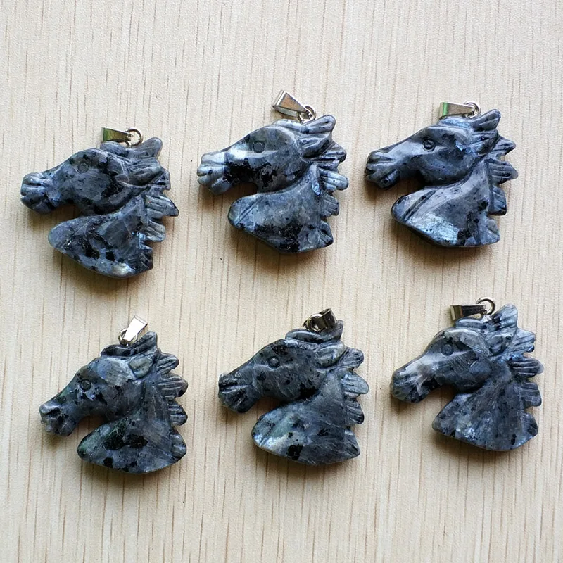 

2018 Fashion natural labradorite stone carved animal horse heads charms pendants for jewelry making 6pcs/lot Wholesale Free