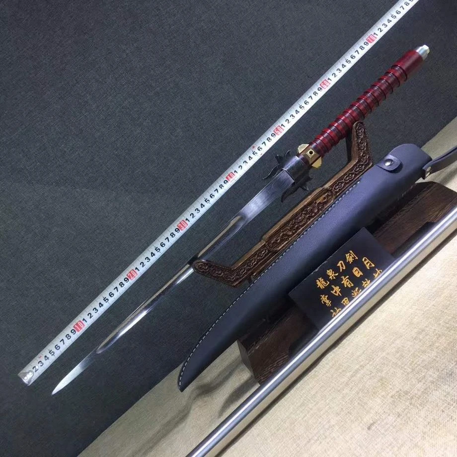 武州中国のパイクロングスピアソードランスナイフエッジダマスカス鋼ブレードレザーシース 剣 Aliexpress