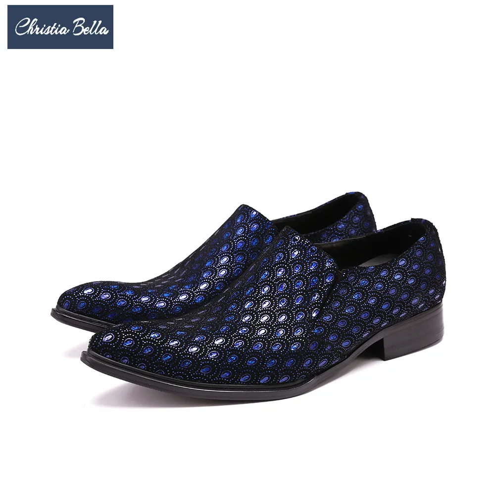 Christia Bella Brand Designer Genuine Leather Men Dress Shoes Blue