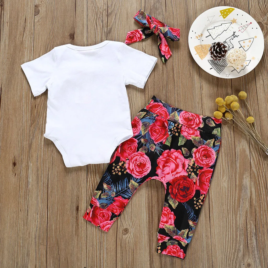 Autumn Baby Boy Clothes Kid Toddler Infant Baby Boy Girl Letter Romper+Print Pants+Hairband Outfits Set Children Clothing