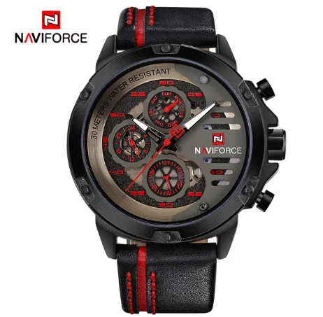 Для Мужчин's Элитный бренд часы NAVIFORCE 24 часовой дата Кожа Кварцевые мужчин