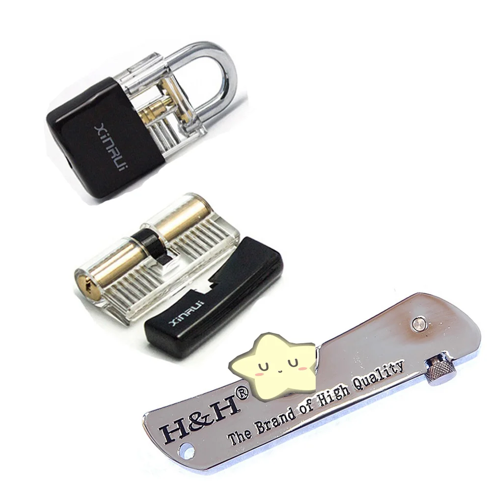 

6 in 1 HH LockTool with 2pcs Transparent Lock for beginner & professional Practice PickSet