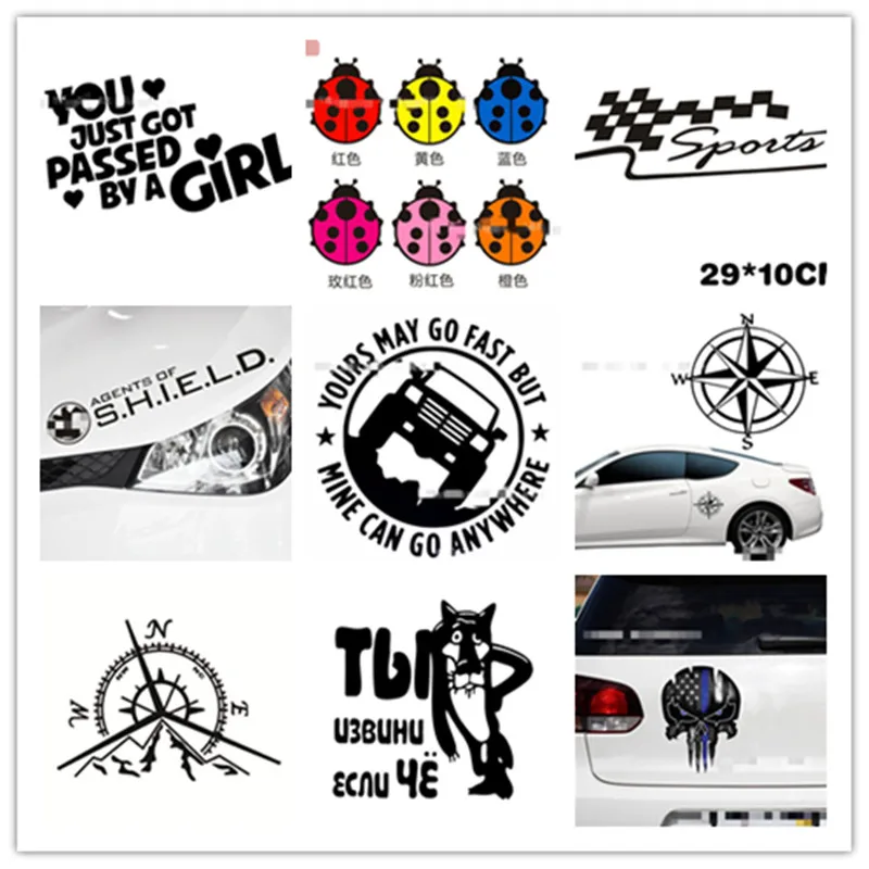 

Funny Car Stickers Waterproof Ladybug Suv Soccer Skull Personality Car Sticker Decoration Car Decal Auto Styling