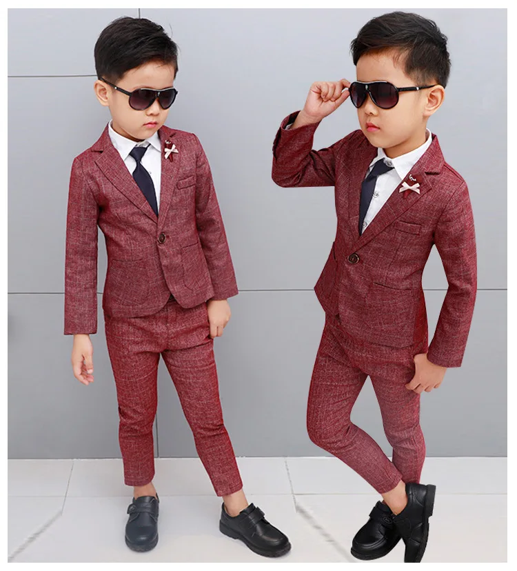 Wedding Suit For Flower Boys Kids Prom Formal Dress School Children Blazer Jacket Pants Tie 3Pcs Clothing Set Tuexdo Costume