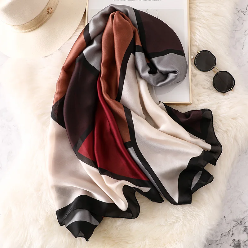 

2019 Women 100% Natural Silk Scarf Luxury Brand Vintage Plaid Pashmina Scarves Shawl Femme Long Bandana Bufanda Foulards Hijab