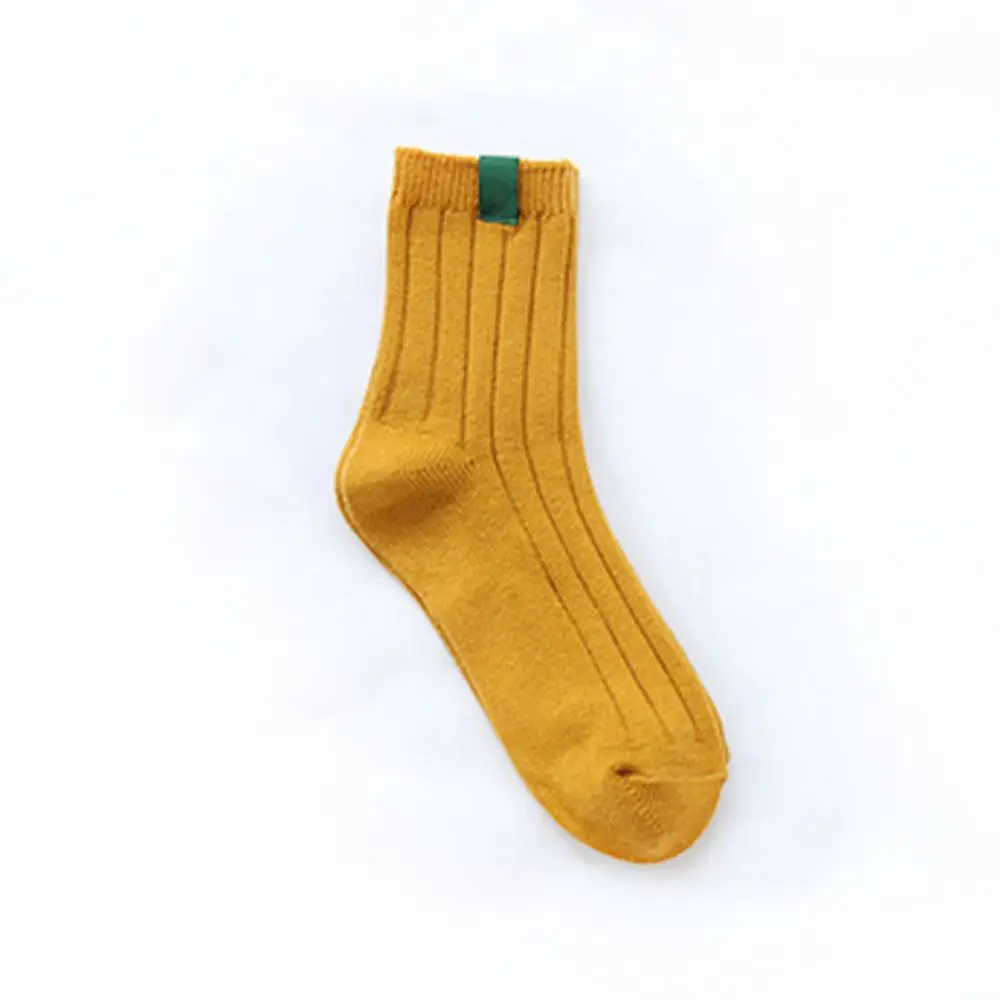 1 пара, хлопковые носки Высокое качество, для женщин и девочек, Осень-зима, мягкие, одноцветные, теплые вязанные носки в полоску 7 цветов, белый, желтый, оранжевый - Цвет: yellow