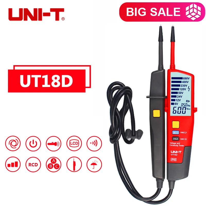 

Auto Voltage Tester UNI-T UT18D Voltage Detector Pen LED/LCD Display UNI-T UT18D Voltage Tester Pen Flashlight UT18D On Sale