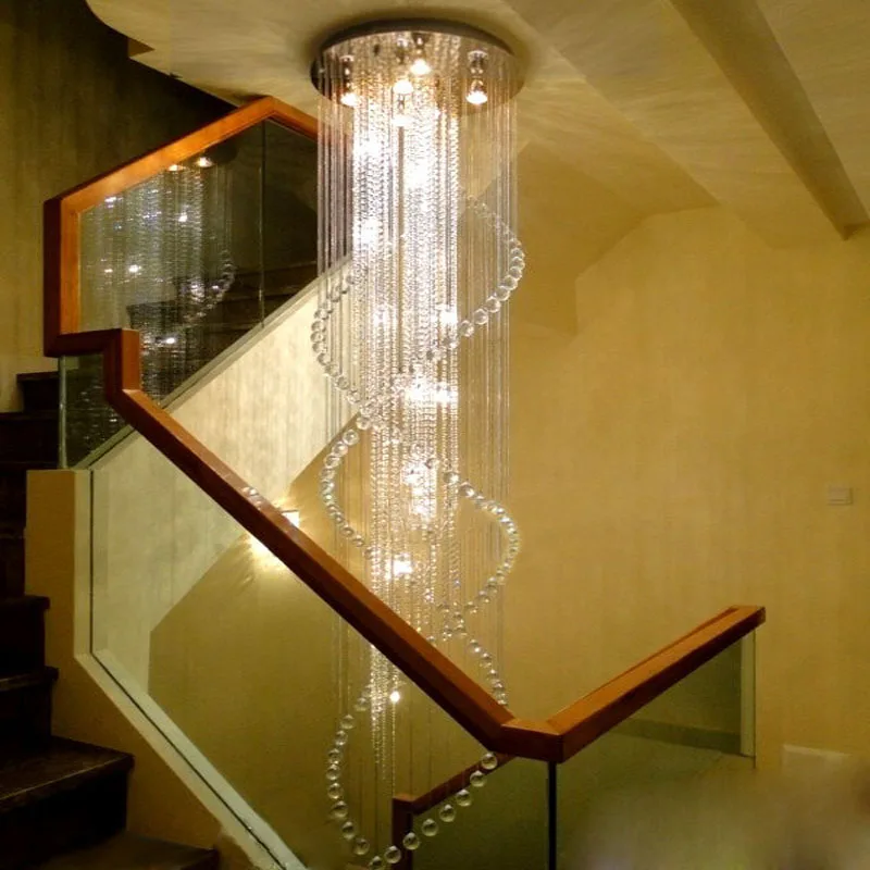 

LED modern double staircase chandelier crystal lamp staircase light chandelier villa hall hanging line lights lighting fixture