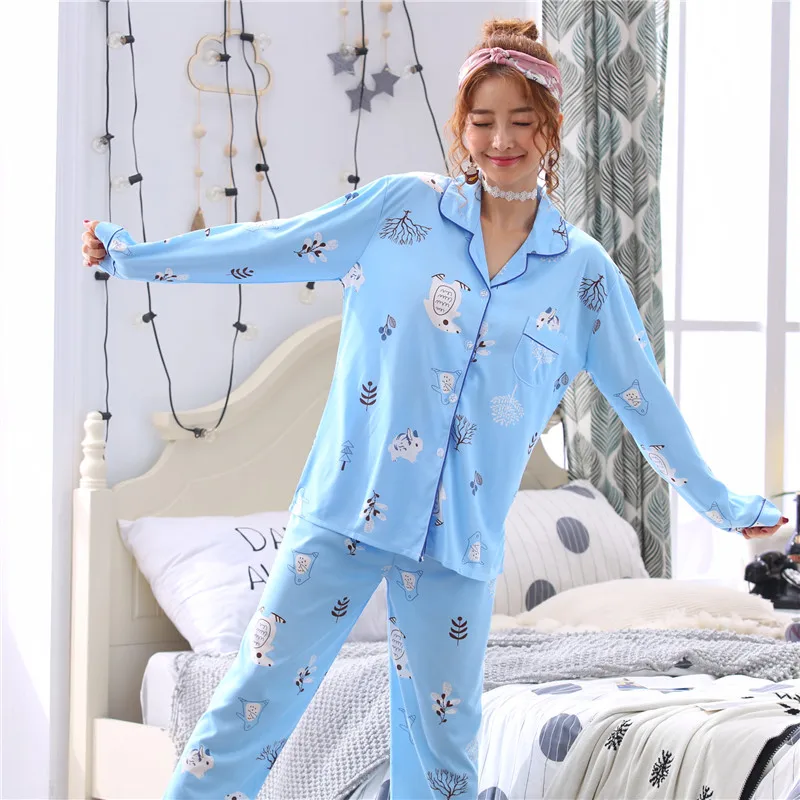 Yuzhenli M-2XL плюс размеры пижамы осенние хлопковые для женщин ночное белье Женская домашняя одежда